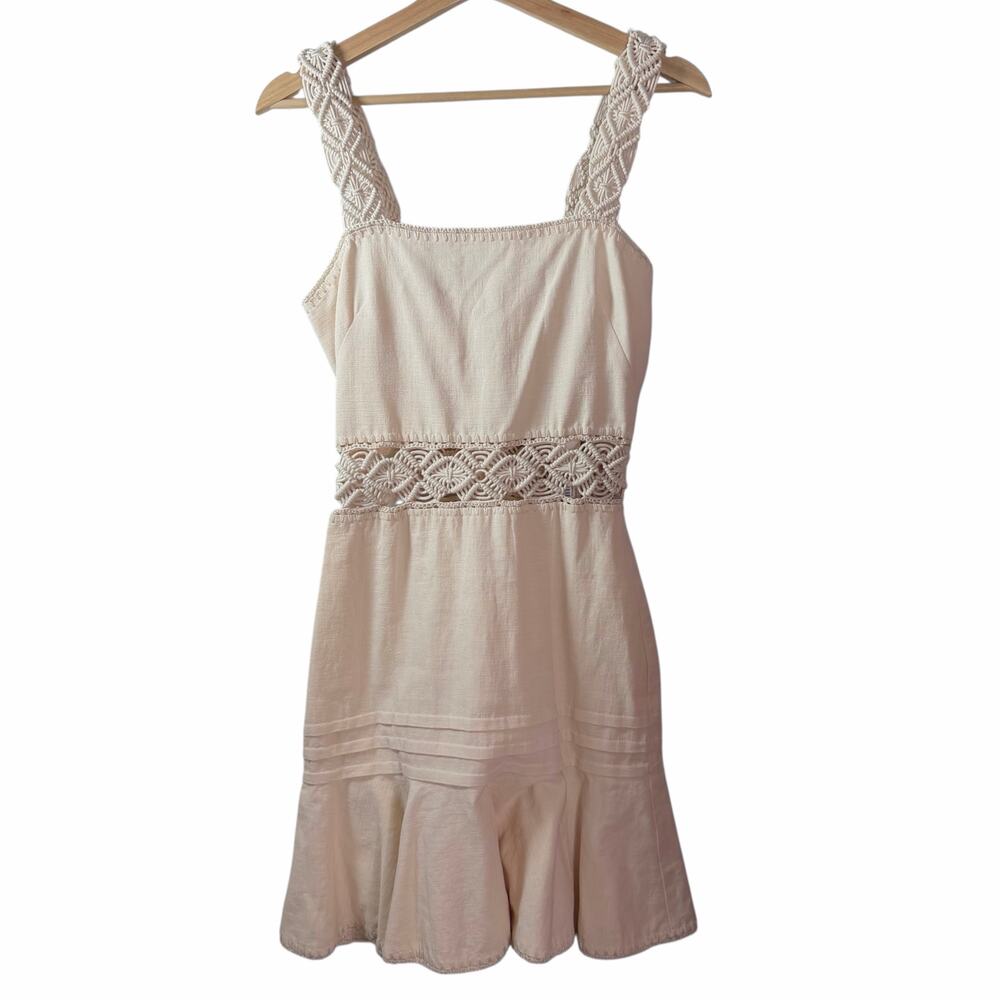 New Jonathan Simkhai Flora Macramé Chantilly Ivory Cotton Mini Dress Size 0